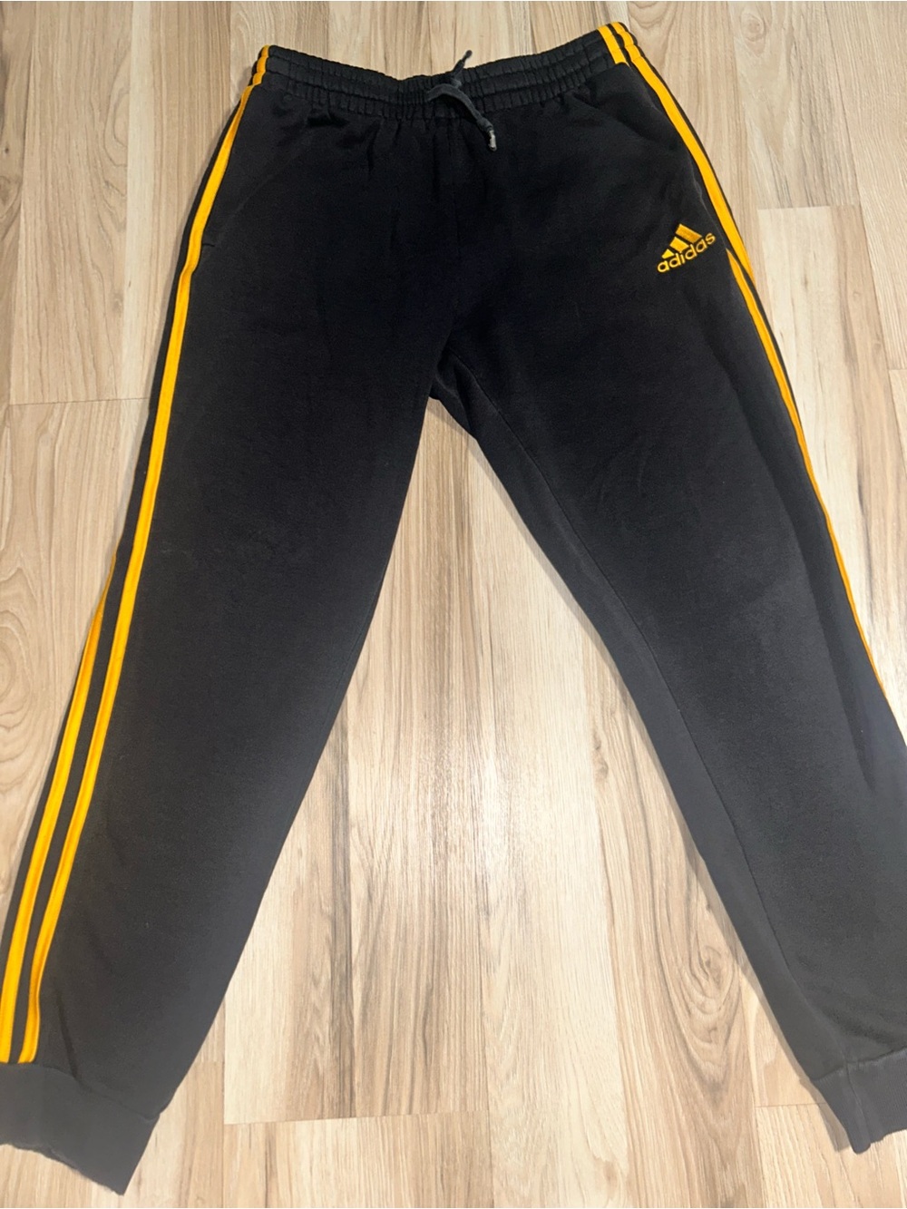 adidas Black Joggers with Yellow Side Stripes